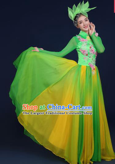 Chinese Traditional Classical Dance Costume Umbrella Dance Stage Performance Green Dress for Women