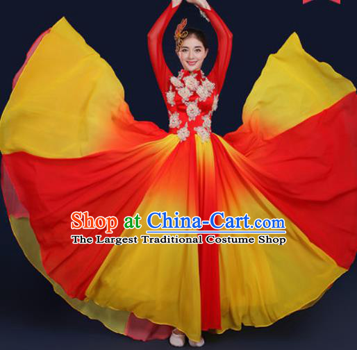 Chinese Traditional Classical Dance Costume Umbrella Dance Stage Performance Red Dress for Women