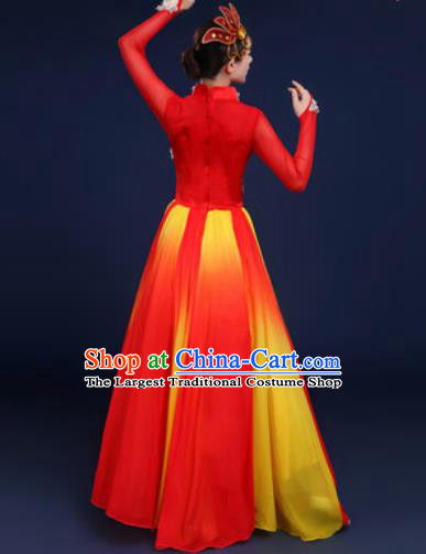 Chinese Traditional Classical Dance Costume Umbrella Dance Stage Performance Red Dress for Women