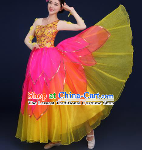 Chinese Traditional Peony Dance Stage Performance Yellow Dress Spring Festival Gala Dance Costume for Women