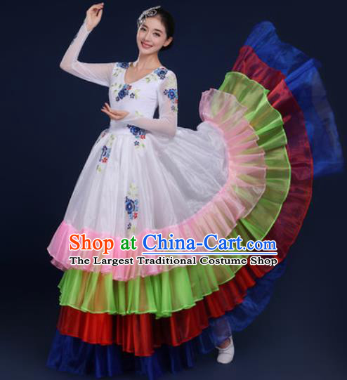 Chinese Traditional Peony Dance Stage Performance White Dress Spring Festival Gala Dance Costume for Women