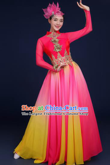 Chinese Traditional Classical Dance Costume Umbrella Dance Stage Performance Rosy Dress for Women