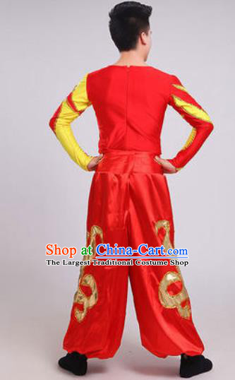 Chinese Traditional Drum Dance Red Costume Folk Dance Stage Performance Clothing for Men