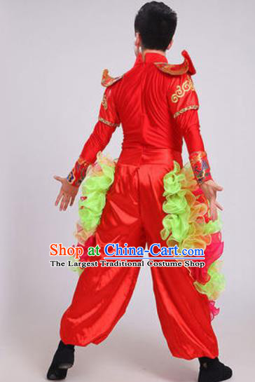 Chinese Traditional Drum Dance Red Costume Folk Dance Stage Performance Clothing for Men