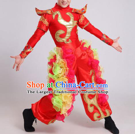 Chinese Traditional Drum Dance Red Costume Folk Dance Stage Performance Clothing for Men