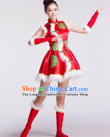 Chinese Traditional Drum Dance Red Costume Folk Dance Stage Performance Clothing for Women