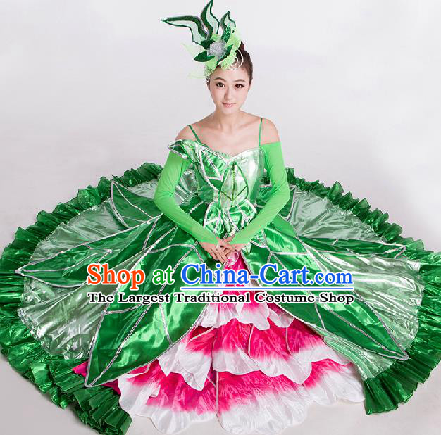 Top Grade Chorus Opening Dance Peony Dance Green Dress Modern Dance Stage Performance Costume for Women