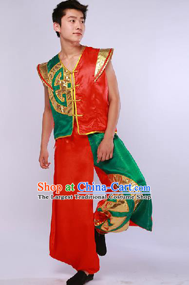 Chinese Traditional Drum Dance Red Clothing Folk Dance Stage Performance Clothing for Men
