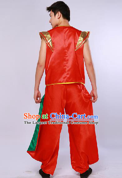 Chinese Traditional Drum Dance Red Clothing Folk Dance Stage Performance Clothing for Men