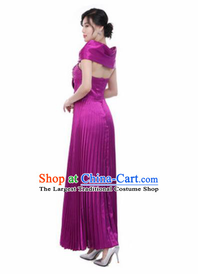 Top Grade Chorus Diamante Purple Dress Opening Dance Stage Performance Costume for Women