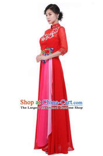 Chinese Traditional Classical Dance Costume Umbrella Dance Stage Performance Red Dress for Women