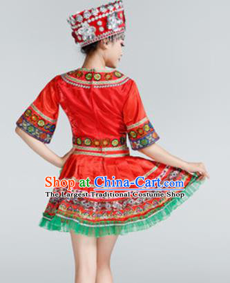 Chinese Traditional Ethnic Dance Costume Miao Nationality Stage Performance Red Dress for Women