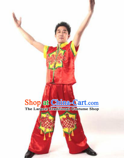 Chinese Traditional Folk Dance Costume Yangko Dance Stage Performance Red Clothing for Men