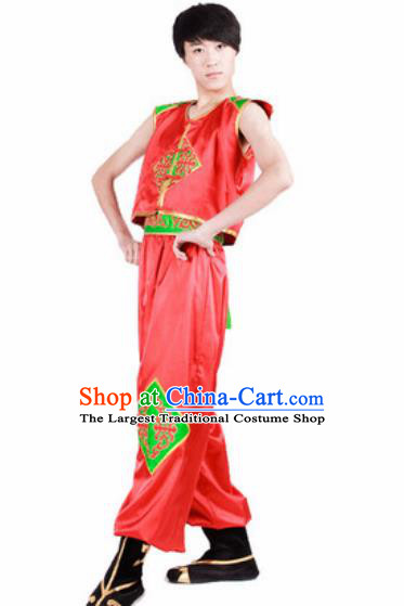 Chinese Traditional Classical Dance Costume Folk Dance Stage Performance Red Clothing for Men