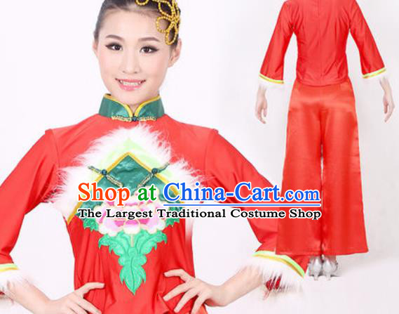 Chinese Traditional Folk Dance Costume Fan Dance Stage Performance Red Clothing for Women