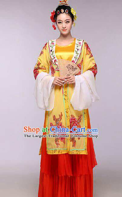 Chinese Traditional Beijing Opera Costume Classical Dance Stage Performance Yellow Dress for Women