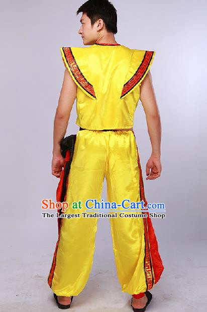 Chinese Traditional Fan Dance Costume Folk Dance Stage Performance Yellow Clothing for Men
