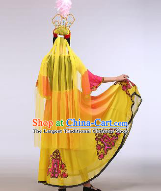 Chinese Traditional Ethnic Dance Costume Uyghur Nationality Stage Performance Yellow Dress for Women