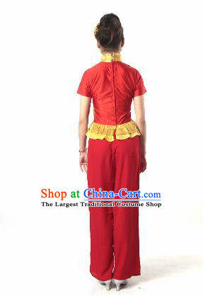 Chinese Traditional Fan Dance Costume Folk Dance Stage Performance Red Clothing for Women