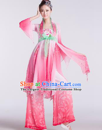 Chinese Traditional Umbrella Dance Costume Classical Dance Stage Performance Pink Clothing for Women