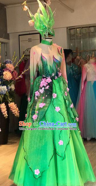 Chinese Traditional Spring Festival Gala Opening Dance Green Dress Modern Dance Stage Performance Costume for Women