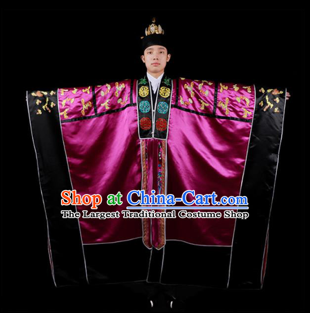 Chinese National Taoism Embroidered Dragons Rosy Cassock Traditional Taoist Priest Rites Costume for Men