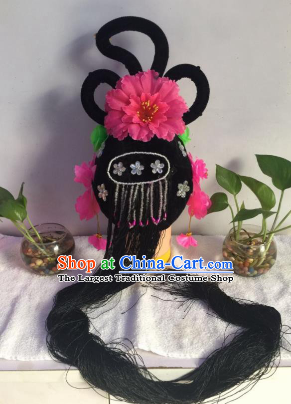 Chinese Traditional Beijing Opera Young Lady Wig Sheath Peking Opera Peri Chignon Hair Accessories for Women