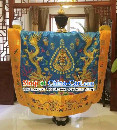 Chinese National Taoism Embroidered Blue Priest Frock Cassock Traditional Taoist Priest Rites Costume for Men