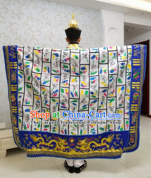 Chinese National Taoism Embroidered Dragons White Cassock Traditional Taoist Priest Rites Costume for Men