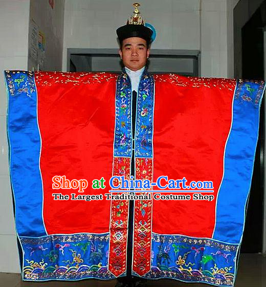 Chinese National Taoism Priest Frock Embroidered Cranes Red Cassock Traditional Taoist Priest Rites Costume for Men