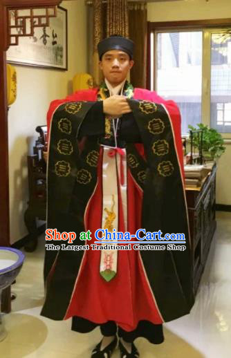 Chinese National Taoism Red Priest Frock Cassock Traditional Taoist Priest Rites Costume for Men