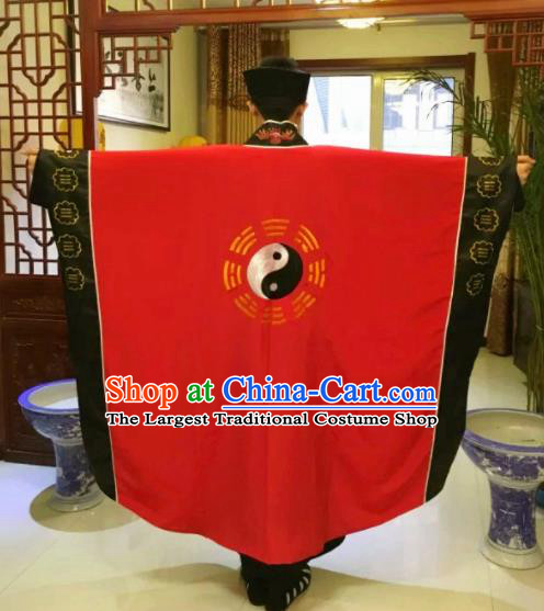 Chinese National Taoism Red Priest Frock Cassock Traditional Taoist Priest Rites Costume for Men