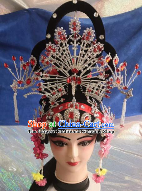 Chinese Traditional Beijing Opera Imperial Consort Wigs and Phoenix Coronet Hairpins Peking Opera Peri Hair Accessories for Women
