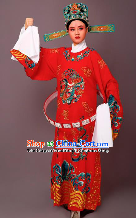 Chinese Traditional Peking Opera Number One Scholar Red Embroidered Robe Beijing Opera Niche Costume for Men