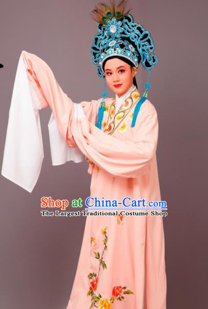 Chinese Traditional Peking Opera Niche Orange Robe Beijing Opera Scholar Embroidered Peony Costume for Men