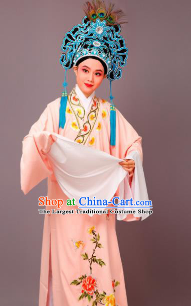 Chinese Traditional Peking Opera Niche Orange Robe Beijing Opera Scholar Embroidered Peony Costume for Men