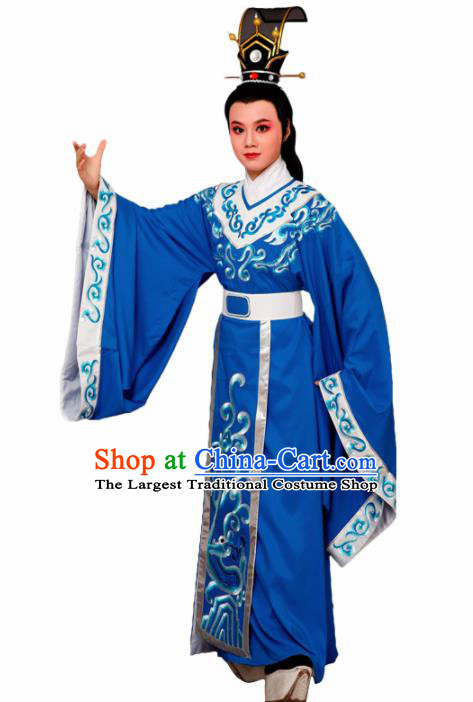 Chinese Traditional Peking Opera Prince Blue Robe Beijing Opera Niche Embroidered Costume for Men