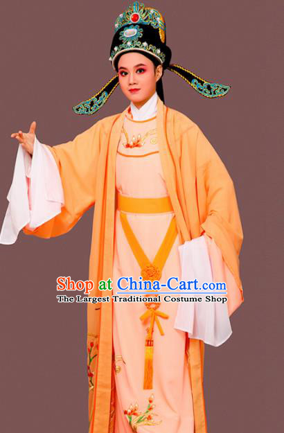 Chinese Traditional Peking Opera Embroidered Orchid Orange Robe Beijing Opera Niche Costume for Men