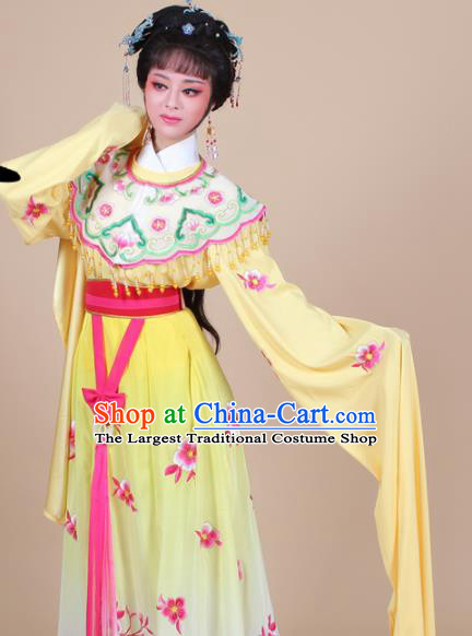 Chinese Traditional Shaoxing Opera Peri Princess Yellow Embroidered Dress Beijing Opera Hua Dan Costume for Women