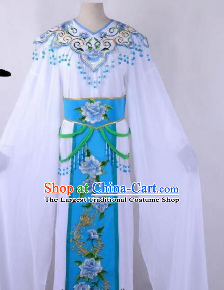 Chinese Traditional Shaoxing Opera Peri Embroidered Blue Peony Dress Beijing Opera Hua Dan Costume for Women
