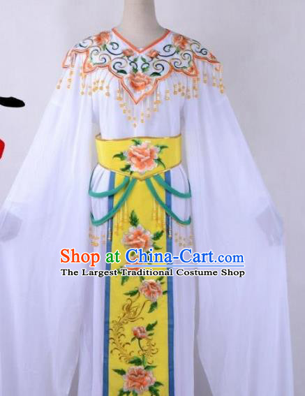 Chinese Traditional Shaoxing Opera Peri Embroidered Yellow Peony Dress Beijing Opera Hua Dan Costume for Women