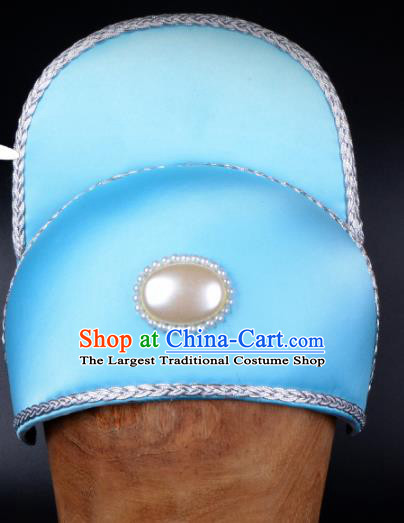 Chinese Traditional Beijing Opera Niche Headwear Peking Opera Scholar Blue Hat for Men