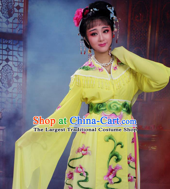 Chinese Traditional Huangmei Opera Peri Embroidered Yellow Dress Beijing Opera Hua Dan Costume for Women