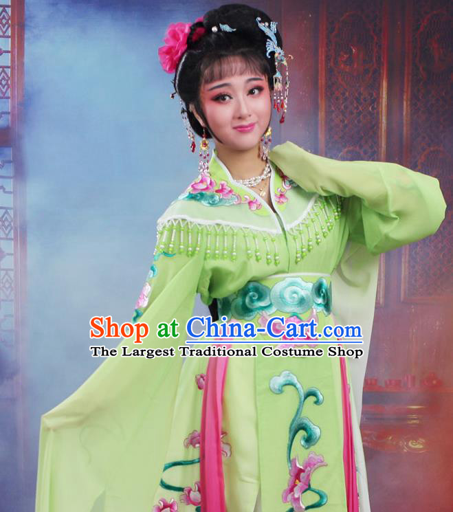 Chinese Traditional Huangmei Opera Peri Embroidered Green Dress Beijing Opera Hua Dan Costume for Women