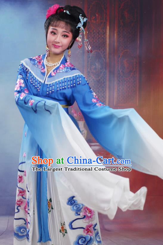 Chinese Traditional Huangmei Opera Peri Embroidered Royalblue Dress Beijing Opera Hua Dan Costume for Women