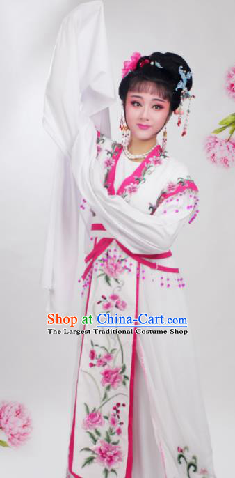 Chinese Traditional Huangmei Opera Embroidered Rosy Peony Dress Beijing Opera Hua Dan Costume for Women