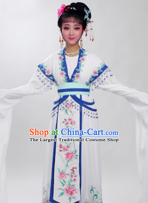 Chinese Traditional Huangmei Opera Embroidered Blue Peony Dress Beijing Opera Hua Dan Costume for Women