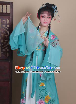 Chinese Traditional Huangmei Opera Actress Embroidered Green Dress Beijing Opera Hua Dan Costume for Women