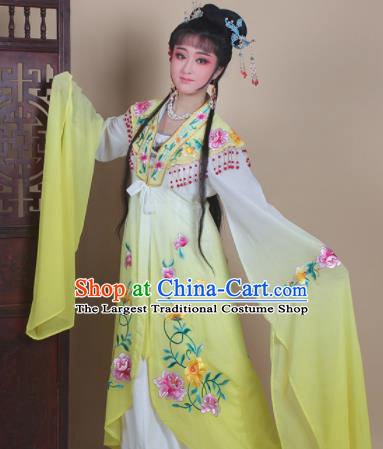 Chinese Traditional Huangmei Opera Actress Embroidered Yellow Dress Beijing Opera Hua Dan Costume for Women