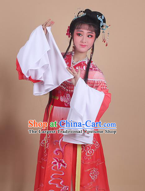 Chinese Traditional Shaoxing Opera Peri Embroidered Red Dress Beijing Opera Princess Hua Dan Costume for Women
